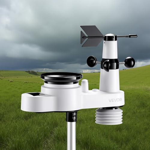 VEVOR 5-in-1 Wireless Weather Station, 7.5-Inch VA Display, Solar Powered Outdoor Sensor, Rain Gauge, Indoor Outdoor for Weather Forecast, Temperature, Humidity, Wind Speed and Direction (No WiFi) - style: Modern