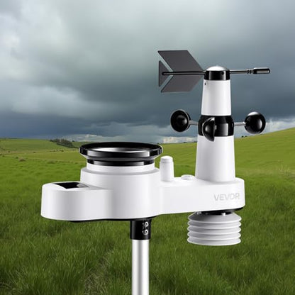 VEVOR 5-in-1 Wireless Weather Station, 7.5-Inch VA Display, Solar Powered Outdoor Sensor, Rain Gauge, Indoor Outdoor for Weather Forecast, Temperature, Humidity, Wind Speed and Direction (No WiFi) - style: Modern