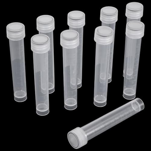 10ml Plastic Vials, 10 Pcs Plastic Tubes with Caps Frozen Test Tubes Sample Tube for Laboratory and School Educational, PP Material - color: white