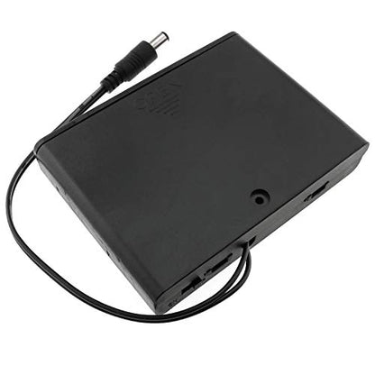 E-outstanding Battery Box 6x1.5V AA Battery Case Holder Black Enclosed Box with ON/Off Switch and 5.5mm x 2.1mm DC Plug
