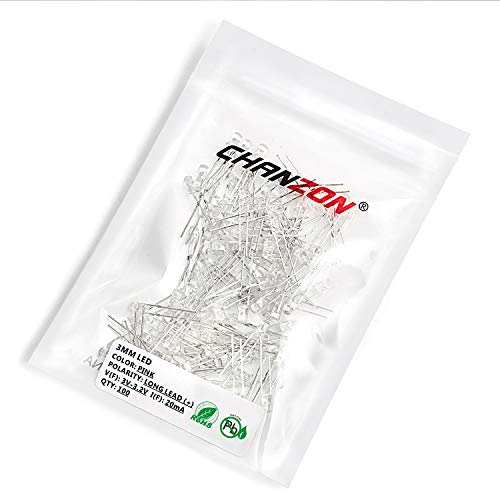 CHANZON 100 pcs 3mm Pink LED Diode Lights (DC 3V 20mA) - color: J) Pink, size: 3mm Round Top