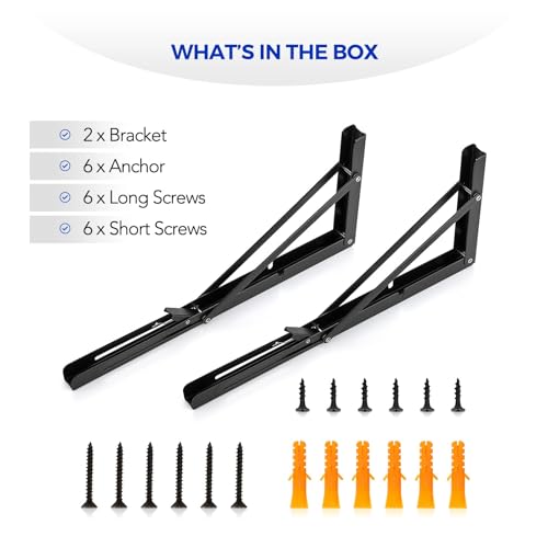 Ravinte Matte Black Folding Shelf Brackets, 16 Inch, 4 Pack - size: 16 Inch