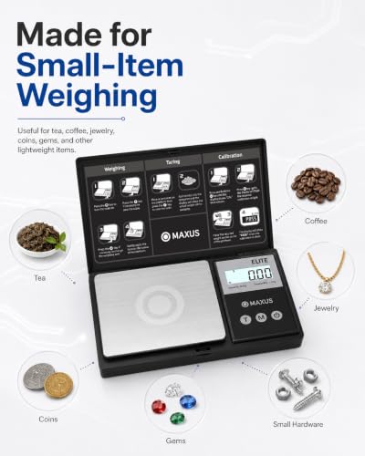 MAXUS Digital Pocket Gram Scale 500g x 0.01g High Precision with Tray - color: Black
