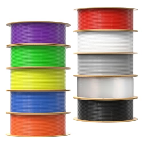 PLA Pro 3D Printer Filament 10 Packs, 1.75mm No Tangle, Each Spool Net Weight 1KG, in Total 10KG Bundles, Black+White+Grey+Clear+Blue+Green+Orange+Red+Yellow+Purple - color: 1kg-10 Colors