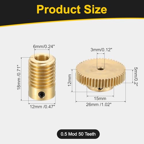 uxcell Worm Gear Set Right Rotation 50T 0.5 Module 1:50 Reduction Rate - size: Gear-3mm, Rod-6mm Bore, style: 0.5M-50T