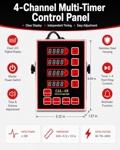 Commercial 4 Channels Digital Kitchen Timer, Calculagraph Fry Timer - size: 4 Channel