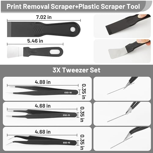 3D Printer Tools Kit Essential, Basic Tool Kit Accessories, 3D Printer Deburring Tool with Wire Cutter, Scraper, Blades and Essential Tool Sets for Finishing, Deburring, Cleaning