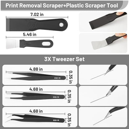 3D Printer Tools Kit Essential, Basic Tool Kit Accessories, 3D Printer Deburring Tool with Wire Cutter, Scraper, Blades and Essential Tool Sets for Finishing, Deburring, Cleaning