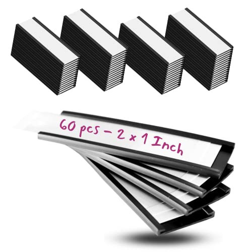 Availey 60 Pack Magnetic 'C' Channel Label Holders for Metal Racks and Shelves with Protective Films and Replacement Strips 2" x 1" - size: Magnetic Label Holders 2x1 inch