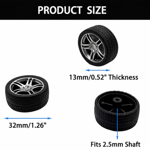 10PCS Toy Car Wheels 32mm Rubber Tire Wheels with Metal Shaft for RC Car Truck DIY Model Toy Wheel Replacement Accessories (2.5x32mm) - style: 2.5x32mm