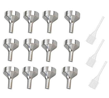12 Pcs 1.5 Inch x 1 Inch Small Metal Funners with 3 Pcs 2.6 Inch Pipette for Filling Bottle and Containers, Oil and Liquid Tranfer (Silver Funnels 12pcs +3pcs Mini Pipette)