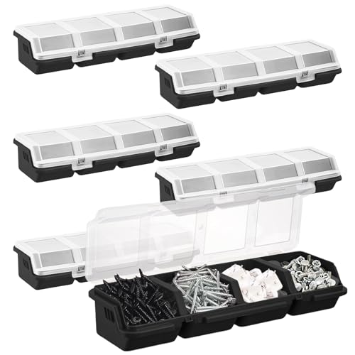 YEXEXINM 6Pcs Screw Organizers Storage Bins with Lids, Plastic Stackable Hardware Organizer Box for Garage Nails Craft Tool Organizing, Tool Cart Cabinet Workbench Drawers (Black) - color: Black