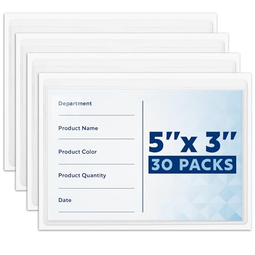 Mifflin-USA - Index Card Holder - 3x5”, 30 Pack - Clear Self-Adhesive Pockets - Label Holders for Organizing Storage Bins & Containers - Plastic Sleeves for Protecting Cards & Labels - size: 5x3" (Pack of 30)