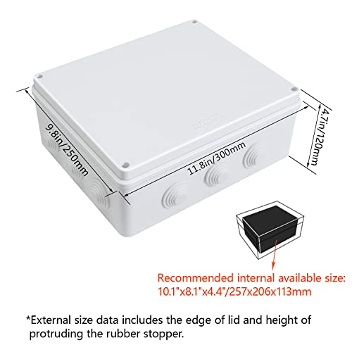 LeMotech ABS Plastic Dustproof Waterproof IP65 Junction Box Universal Electrical Project Enclosure White 11.8 x 9.8 x 4.7 inch (300 x 250 x 120 mm) - size: 11.8" x 9.8" x 4.7" (1pc)