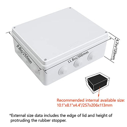 LeMotech ABS Plastic Dustproof Waterproof IP65 Junction Box Universal Electrical Project Enclosure White 11.8 x 9.8 x 4.7 inch (300 x 250 x 120 mm) - size: 11.8" x 9.8" x 4.7" (1pc)