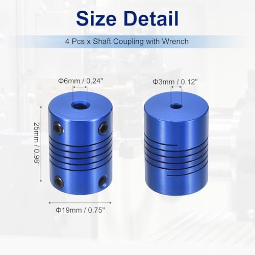 Flexible Shaft Coupling(3mm|6mm): 4 Pcs Blue Aluminum Alloy - color: Blue, size: 3mm x 6mm (19mm OD, 25mm L)