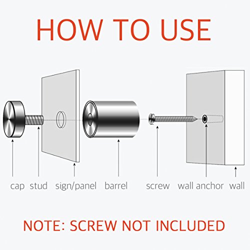 Lantee Sign Standoffs - 1/2" x 3/4" Glass Standoff Wall Mounts Screws Hardware Kit, Stainless Steel Standoff Bolts, 12x20mm, 20 Pcs - color: Silver, size: 1/2" x 3/4" / 12 x 20mm