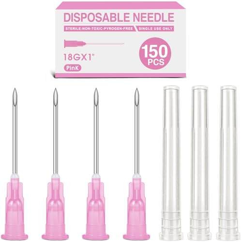 150 Pack 18 Ga 1inch Luer Lock for Scientific Lab, Individually Packaged