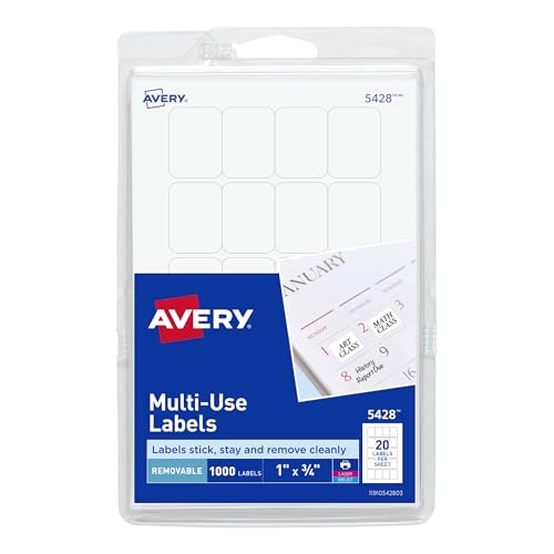 Avery® Self-Adhesive Removable Labels, 0.75 x 1 Inches, White, 1000 per Pack (05428)