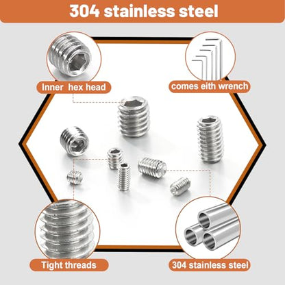 101-Pcs Metric Set Screw Assortment Kit, 304 Stainless Steel, M3-M8 - color: Silver-Metric-101 Pcs