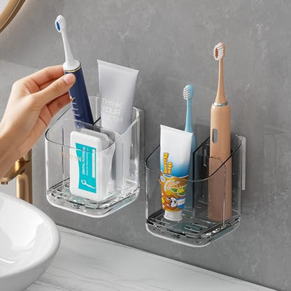 3 Slots Detachable Toothbrush Holders Wall Mounted for Bathrooms - color: Clear+grey