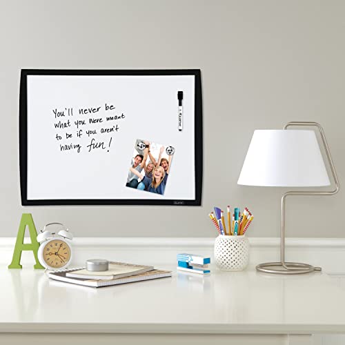 Quartet Magnetic Whiteboard, 17" x 23" Small White Board for Wall, Dry Erase Board for Kids, Perfect for Home Office & Home School Supplies, 1 Mini Dry Erase Marker, 2 Magnets, Black Frame (34608-BK)