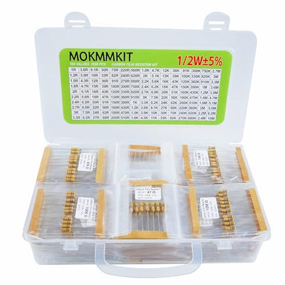 150 Values 1500 Pieces Resistor Kit 1 Ohm-10M Ohm 1/2W 5% - style: 1/2W 5% 1500 PCS