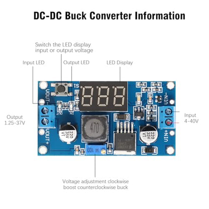 LM2596 DC-DC Buck Power Converter Module, AYWHP 3 PCS Adjustable 4-40V to 1.5-35V Premium Solid Capacitor Buck Converter with LED Voltmeter Display