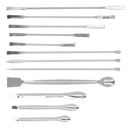 Generic 12Pcs Laboratory Spatula, Stainless Steel Micro Scoop Dual Head Design with Polished Long Handle and Cloth Bag, for Experiment Lab Home Use
