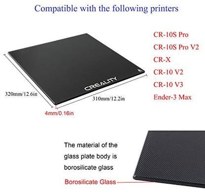 Ceality Glass Bed 310x320x4mm, Build Surface for CR-10 / Ender-3 Max