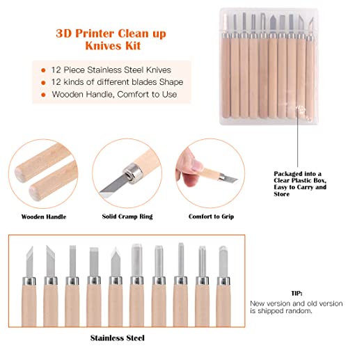 34 Piece 3D Printer Accessories Tool Kit Cleaning Needles, Tweezers, Pliers, Scarper, Clean up Knives, Carving Knife Come with Storage Case for Printing Removing, Cleaning, Finishing