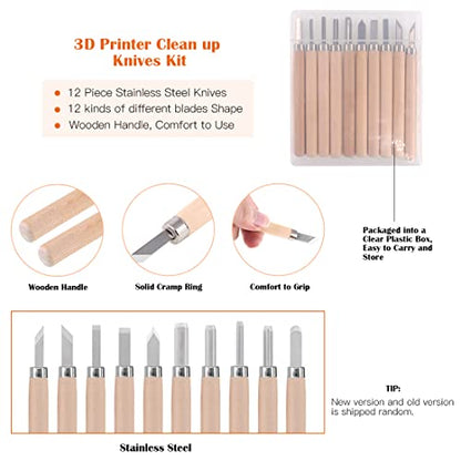 34 Piece 3D Printer Accessories Tool Kit Cleaning Needles, Tweezers, Pliers, Scarper, Clean up Knives, Carving Knife Come with Storage Case for Printing Removing, Cleaning, Finishing
