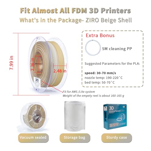 ZIRO 3D Printer Filament, Fast Color Change, Matte PLA 1KG, Beige Shell - color: Beige Shell (Matte)