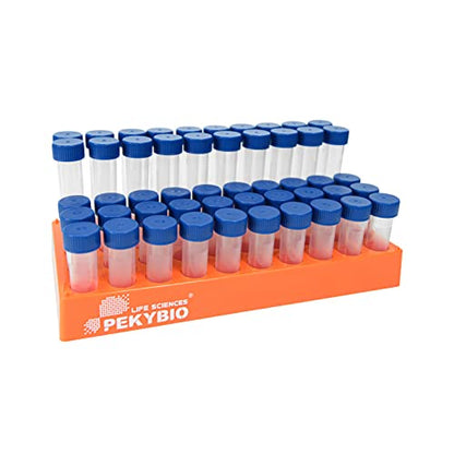 PEKYBIO Sterile Plastic Graduated Test Tubes 5ml Sample Storage Container with Screw Cap Self-Standing Lab Transport Tube, Case of 50 - size: 5ml 50Pcs