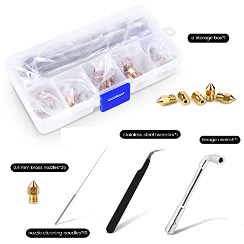 Comgrow 25PCS MK8 Ender 3 V2 Nozzles 0.4MM, 3D Printer Brass Hotend Nozzles