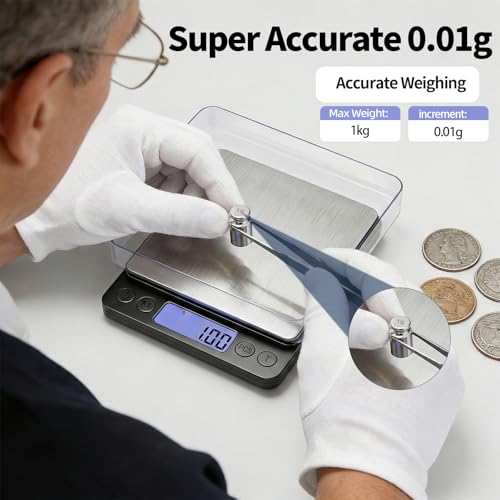 SKEAP Coin Scale to Weigh Coins, 1kg/0.01g High Accuracy Gram Scale for Coin Collectors, Gold and Jewelry, with USB Charging, LCD Display, PCS Counting, Includes Charging Cable and AAA Batteries - size: Black,1kg /0.01g