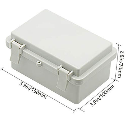 Zulkit 2pcs Junction Box ABS Plastic Dustproof Waterproof IP65 Electrical Boxes Hinged Shell Outdoor Universal Project Enclosure, 5.9 x 3.9 x 2.8 inch - size: 5.9" x 3.9" x 2.8"(2pcs)