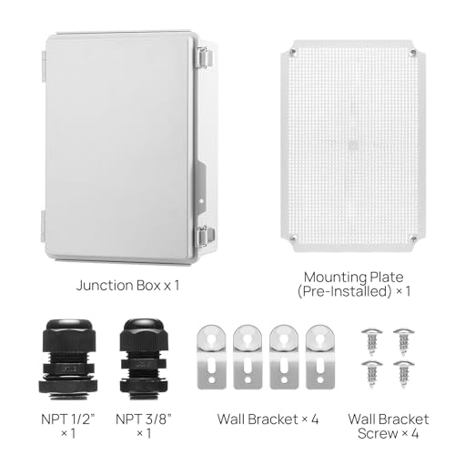 TURBRO Outdoor Electrical Waterproof Junction Box with Latches, ABS Plastic Enclosure Box with Mounting Plate and 304 Stainless Steel Wall Brackets, Hinged Grey Cover, 10.7"x6.0"x13.8" - color: Grey, size: 10.7"x6.0"x13.8"