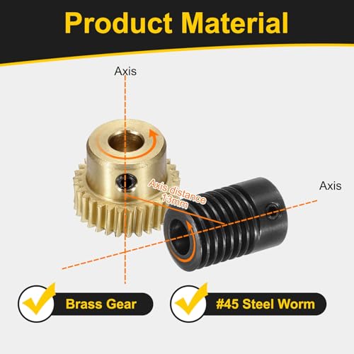 uxcell Worm Gear Set 30T 0.5 Mod 1:30 Brass Gear-5mmOD,1045 Steel Rod 6mmOD - size: Gear-5mm, Rod-6mm Bore, style: 0.5M-30T