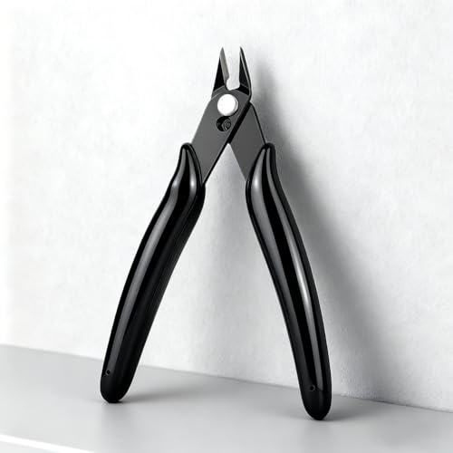 Micro Flush Cutters, 5-Inch Precision Side Cutters - High Carbon Steel, Spring-Loaded & Non-Slip Handle for Electronics, Wiring, Sprue, Zip Ties(Black) - color: Black