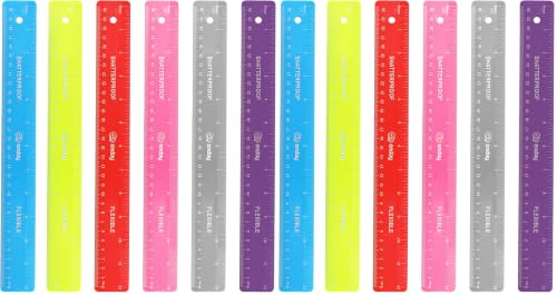 Emraw 12 inches (30 cm) Shatterproof Flexible Rulers Designed in Black, Blue, Green, Pink, Purple, and Orange - Great for School, Home, & Office – (12 Pack) - size: 6 Count (Pack of 2)