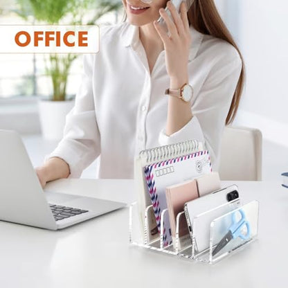 BEYGORM Acrylic Mail Holder, 5 Compartments Multifunction Desk Organizer - size: Medium