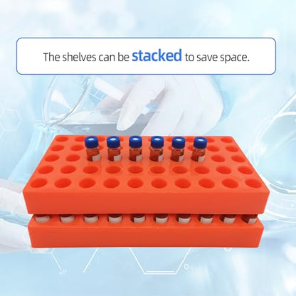 lab Vial Holder for 2ml HPLC Sample Bottles,50-Well (Well Diameter:0.51inch) Sample Bottles Racks,Stackable Test Tube Racks，Sample Vial Rack(1pcs：Orange)