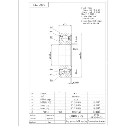 PGN 6000-2RS (50 Pack) Ball Bearing 10x26x8mm Chrome Steel Sealed - size: 50