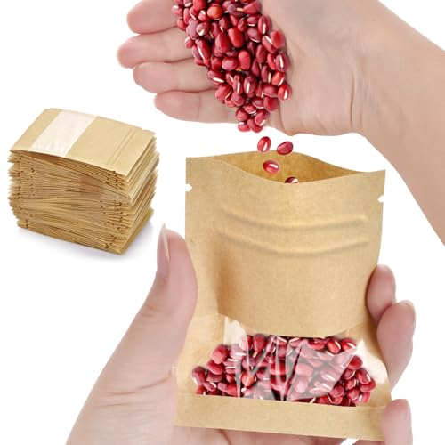 100 Pcs Small Resealable Seed Envelopes, Mini Kraft Bags with Window, 2.7"x3.5" Seed Packets Empty, Coffee Sample Bags, Food Spice Storage Bag - size: 2.7"x3.5"