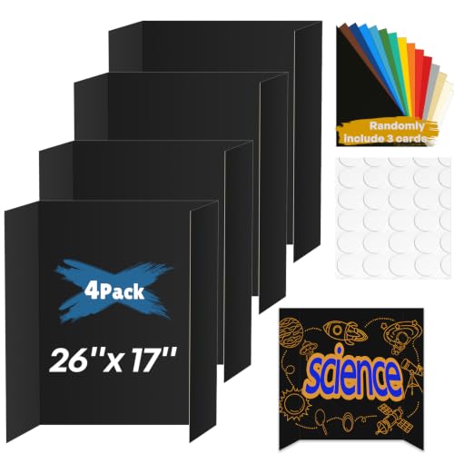 ISAIDNO 4 Pcs Trifold Poster Board, Medium 26 x 17 in, Black Poster Boards - color: Black, size: 26 X 17 inches