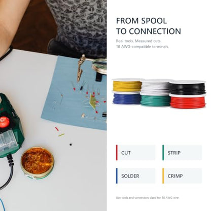 TUOFENG 18 AWG Stranded Wire Kit, Tinned Copper, 6 Colors, 16.4 ft Each - size: 18 AWG PVC Stranded Wire 6 Colors 16.4ft Each