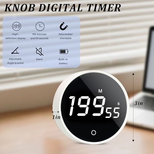 2Pcs Digital Kitchen Timer - Magnetic 199-Minute Countdown Countup Timer with Large LED Display,Volume Adjustable, Visual timers for Cooking,Gym,Meeting,Classroom,Study,Work,Outdoor Activities - color: White-2pcs