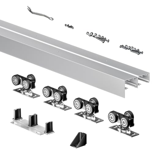 Heavy Duty Bypass Sliding Closet Door Track Hardware 72",6FT Aluminium Pocket Door Track Rail Set, Smoothly and Quietly, for 2 Door System - size: XC40-72"