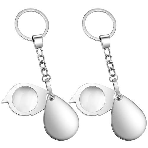 2 Pcs 10X Pocket Magnifying Glass Small Mini Folding Magnifying Glass with Keychain Rotating Folding Portable Magnifier for Reading Close Work Newspaper Book Magazine